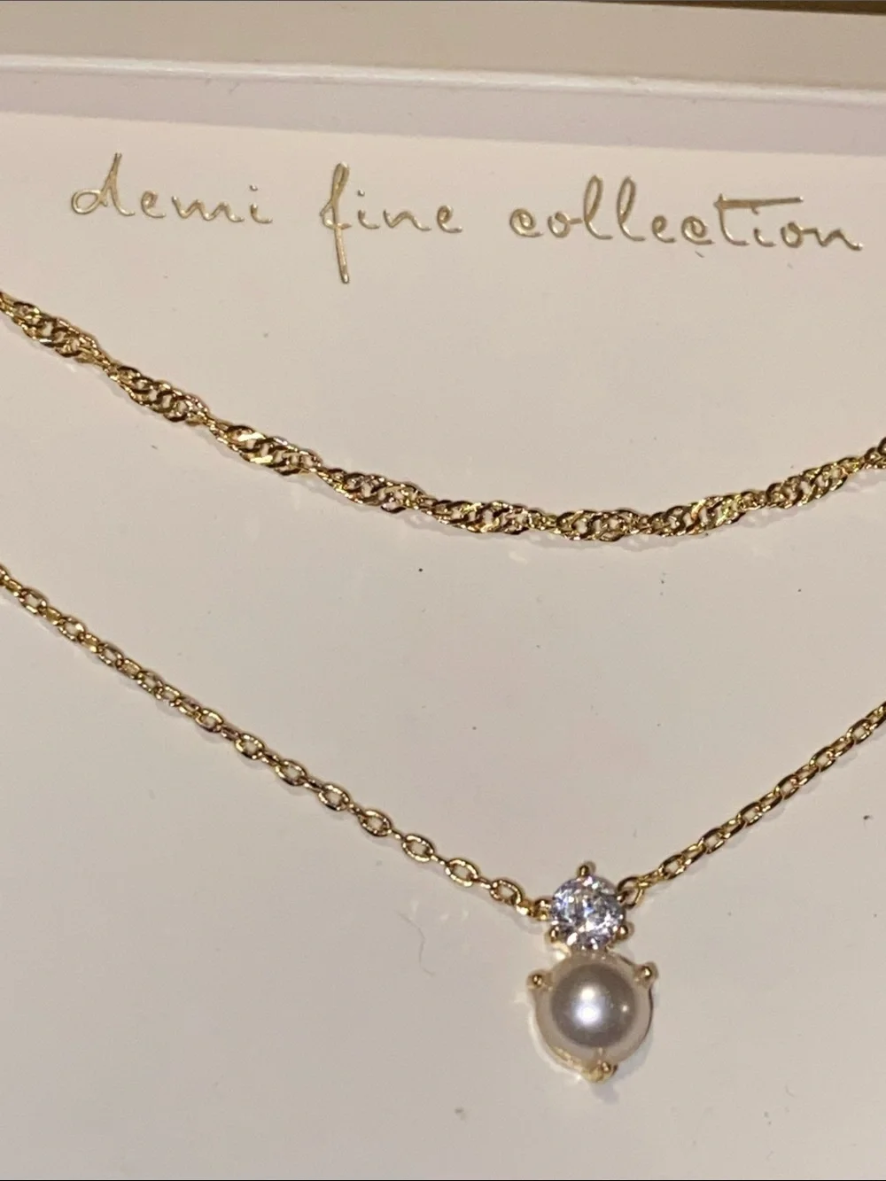 a new day Gold Pearl and CZ Double-Layer Necklace
